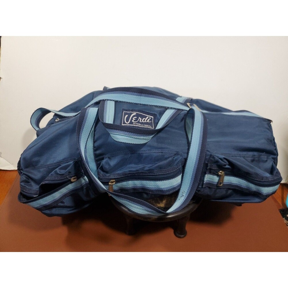 Verdi International Blue 3-Strap Zip Closure Pockets Duffle Bag Travel Gym